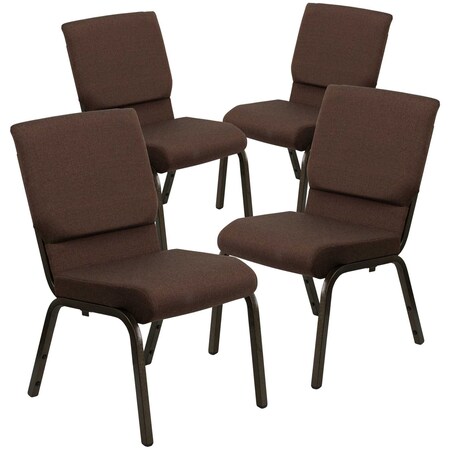 Flash Furniture 18.5"W Stacking Church Chair in Brown Fabric, 4PK 4-XU-CH-60096-BN-GG